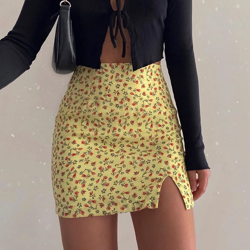 Floral split-fork skinny A-line skirt - ROUTINE FASHION